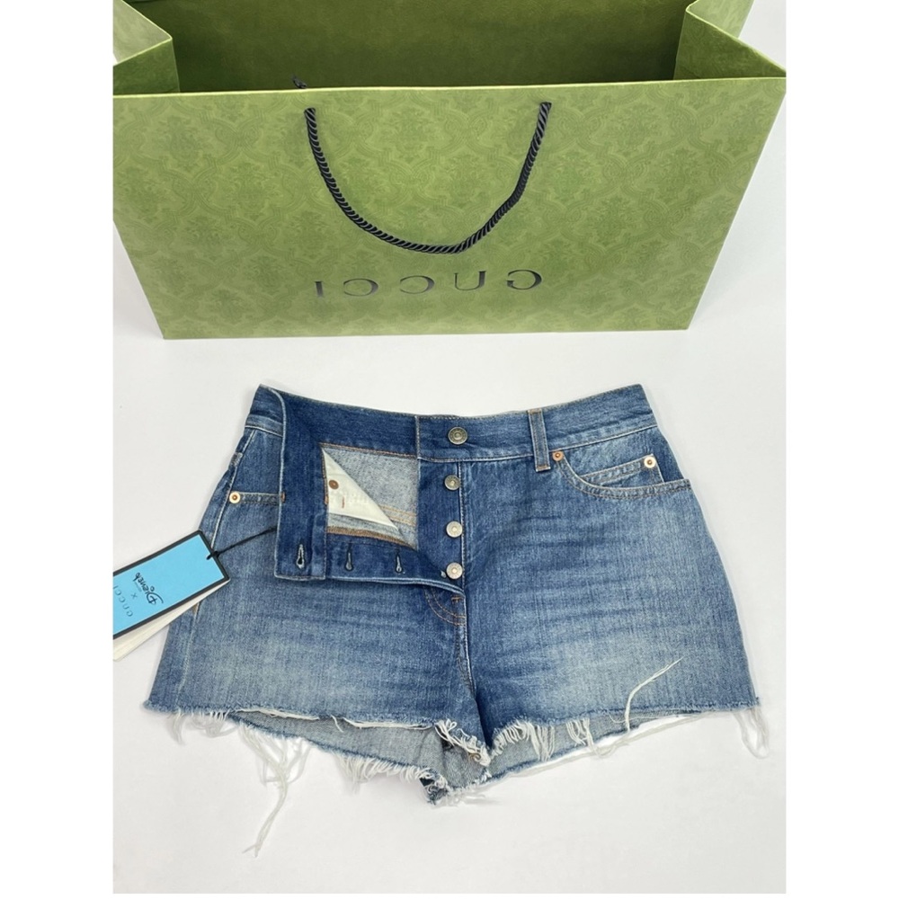 For @ trinitytucke525 
Gucci Distressed Blue Disney Edition Jean Shorts